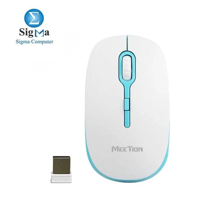 ماوس بصري لاسلكي Meetion R547 – أبيض وأزرق، تردد 2.4Ghz