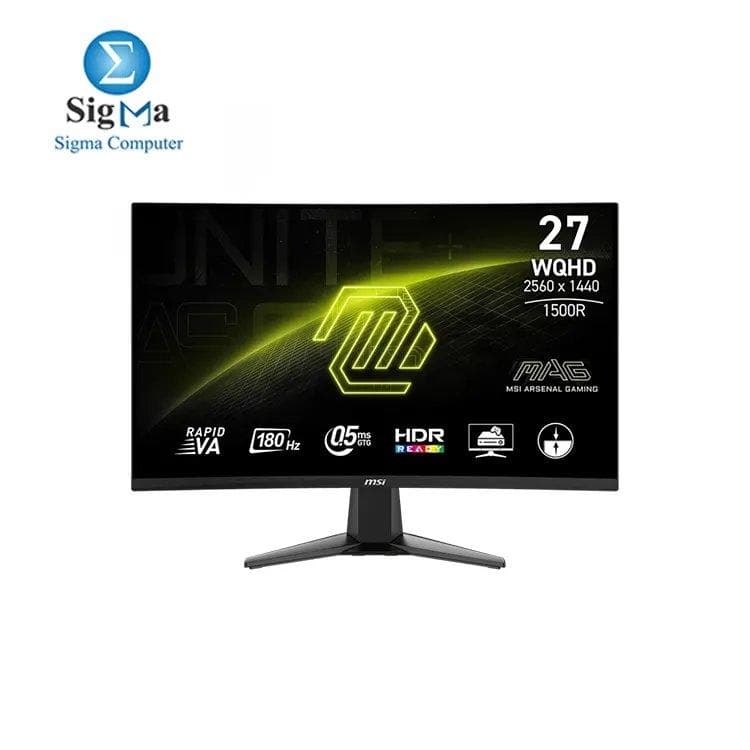 شاشة جيمنج ام اس اي MAG 27CQ6F مقاس 27 بوصة منحنية، دقة WQHD، تردد 180Hz، استجابة 0.5ms، لوحة Rapid VA