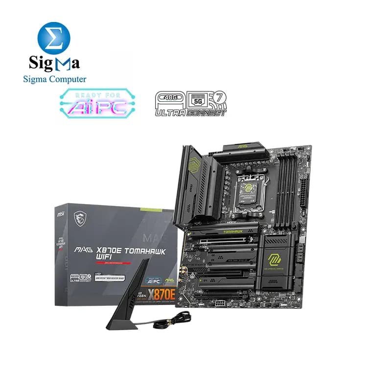 لوحة أم ام اس اي MAG X870E Tomahawk WiFi، ATX - تدعم معالجات AMD Ryzen 9000/8000 / 7000، مقبس AM5-80A SPS VRM، ذاكرة DDR5 Memory Boost 8400+ MT/s (OC)، PCIe 5.0 x16، M.2 Gen5، Wi-Fi 7، 5G LAN