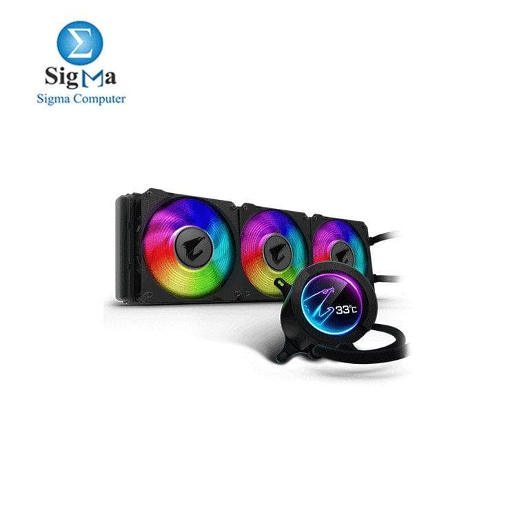 مبرد مائي AORUS LIQUID COOLER 360، مبرد مائي متكامل بشاشة LCD دائرية، RGB Fusion 2.0، ثلاث مراوح 120mm ARGB