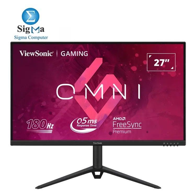 شاشة ViewSonic VX2728J مقاس 27 بوصة FHD، معدل تحديث 180Hz، لوحة Fast IPS، استجابة 0.5ms MPRT، ألوان 90 DCI-P3 و132 sRGB، تقنية FreeSync Premium وHDR10، حامل قابل للتعديل، مداخل HDMI وDP