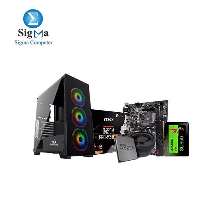 باندل لوحة أم B450M Pro M2 Max - معالج AMD Ryzen 5 3400G - رام XPG Hunter 8GB DDR4 3000Hz - هارد SU630 240GB - كيسة جيمنج ريدراجون GC-618 + باور 600w