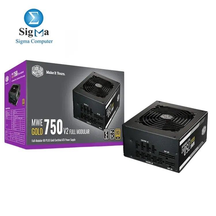 كولر ماستر MWE Gold 750 V2 كابلات قابلة للفصل بالكامل، 750W، كفاءة 80+ Gold، عدد 2 موصل EPS، مروحة 120mm HDB