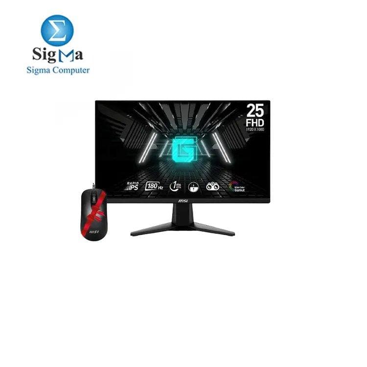 شاشة ام اس اي Optix G255F مقاس 25 بوصة FHD 1920 X 1080 180Hz 1ms GtG IPS SRGB 99 مع ماوس ام اس اي M88 سلكي مجاناً