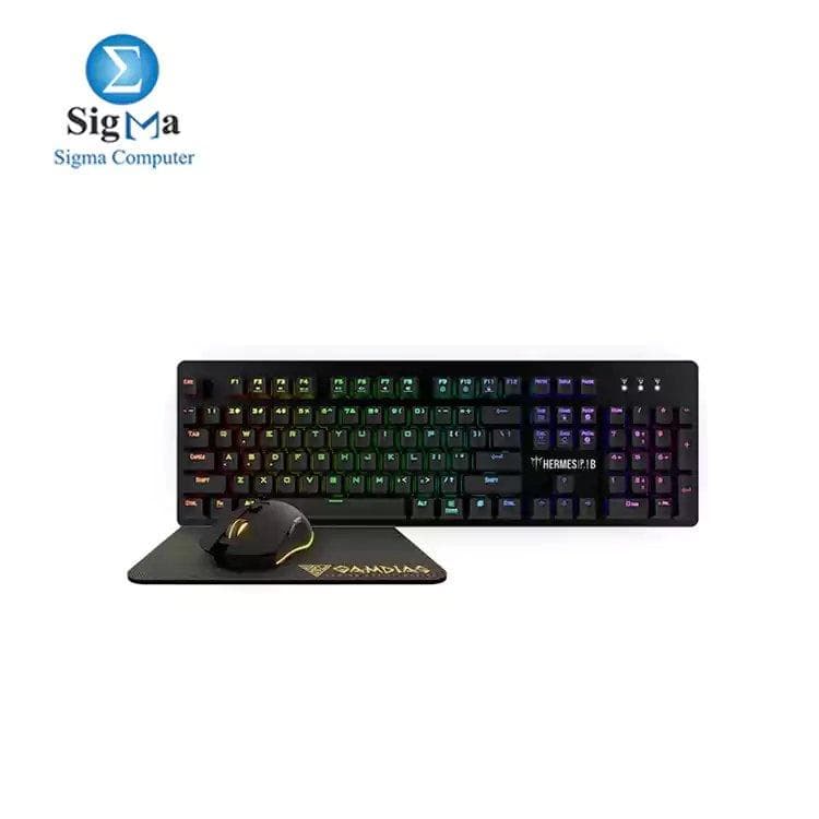 كومبو كيبورد وماوس وماوس باد للجيمنج Gamdias Hermes P1B بسويتش أزرق