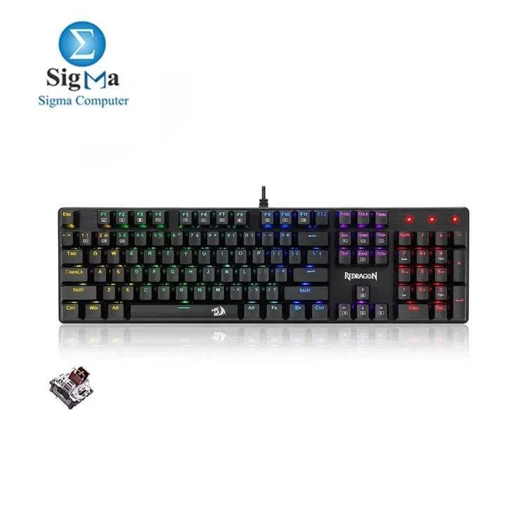 كيبورد جيمنج ميكانيكي ريدراجون K608 Elite Valheim - إضاءة Rainbow - سويتش بني، 104 مفتاح، سلكي
