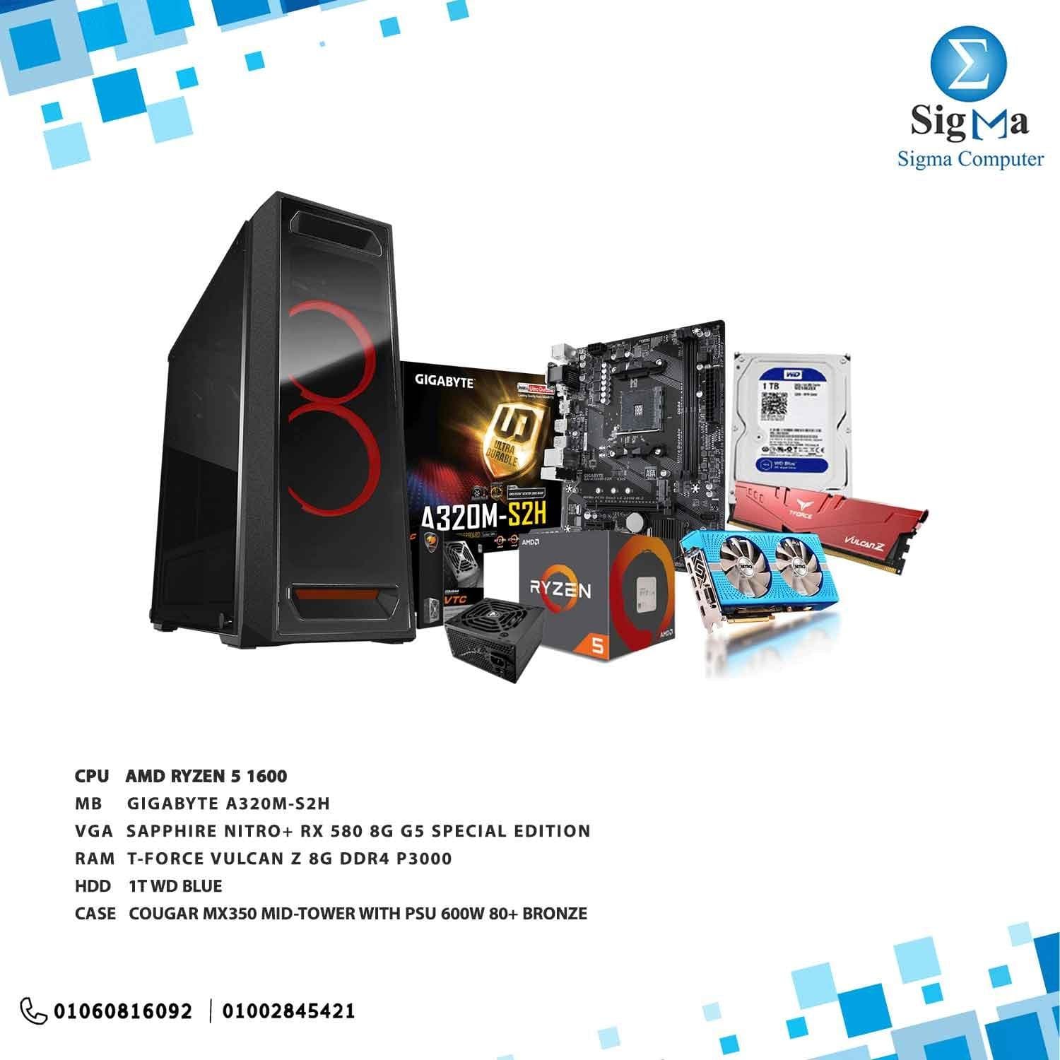 باندل لوحة أم جيجابايت a320m-s2h مع معالج Ryzen 1600 = 10700