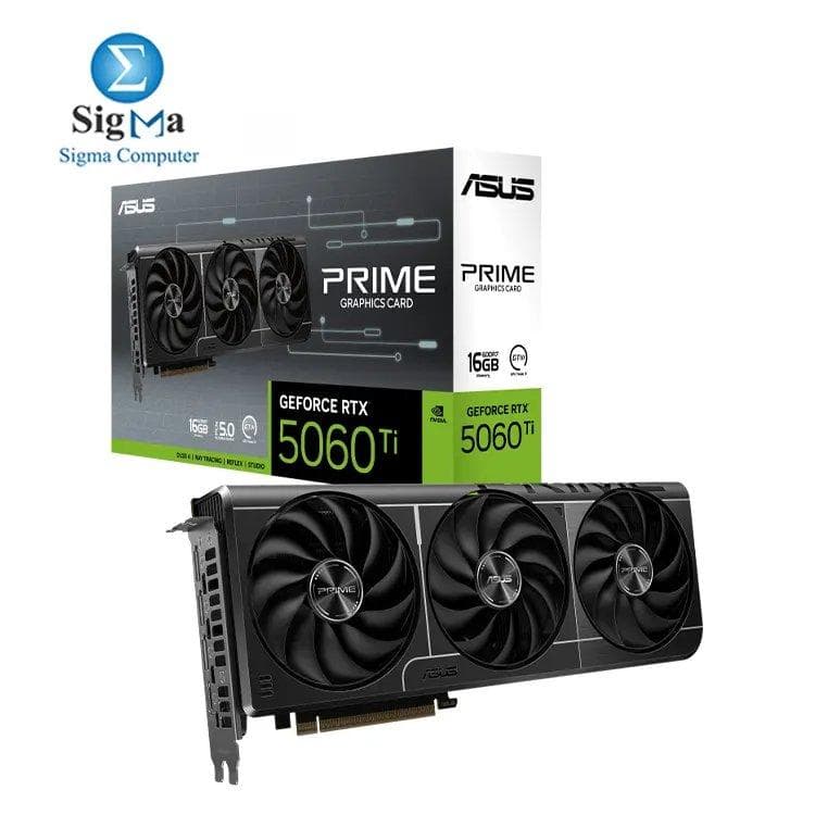 ASUS PRIME RTX 5060 Ti, 16GB GDDR7, 4608 CUDA Cores, 28Gbps, PCIe 5.0, up to 2602MHz, 1xHDMI 2.1b + 3xDP 2.1b, 550W PSU, 2.5-slot