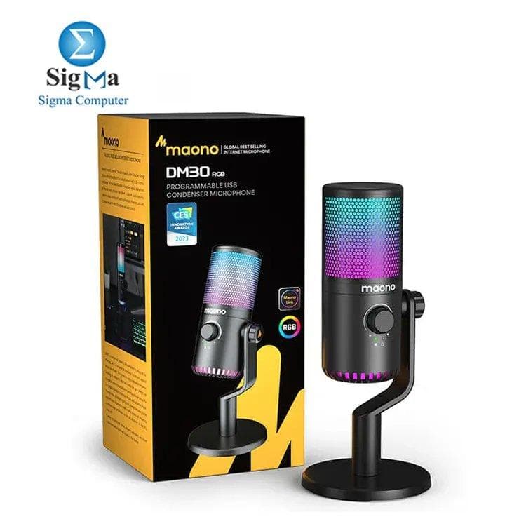 مايكروفون جيمنج MAONO DM30RGB USB بإضاءة RGB قابلة للتخصيص، تحكم بمقبض، نمط التقاط قلبي، ومراقبة بدون تأخير