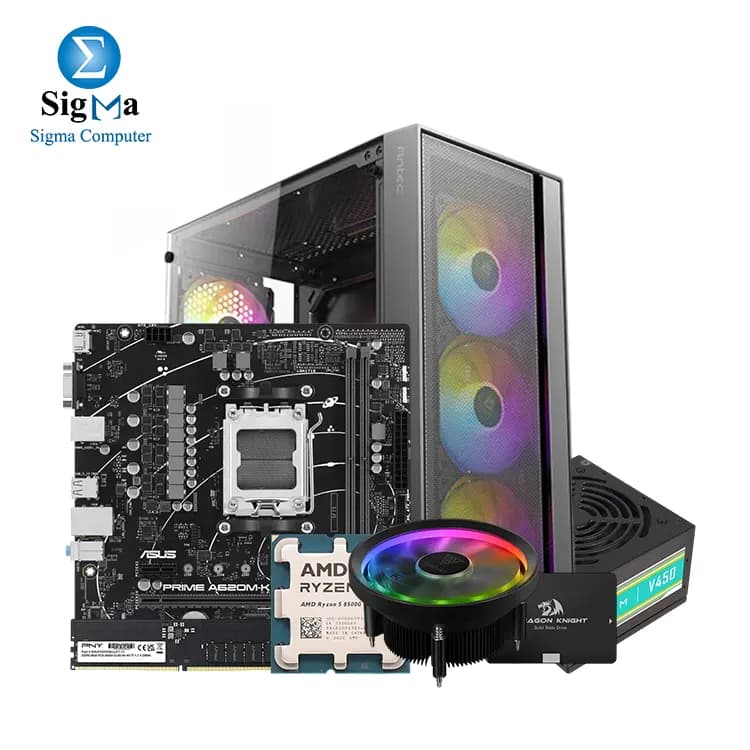 باندا P50 معالج اي ام دي 8500G - اي ام دي Ryzen 5 8500G - مبرد معالج GAMDIAS BOREAS E1L-010 - لوحة ام اسوس PRIME A620M-K - رام PNY 8GB DDR5 4800MHz - هارد Redragon Dragon Knight RM113 256GB SSD - كيسة Antec AX65 4Fan 120M ARGB + باور سبلاي Atom V450 450W
