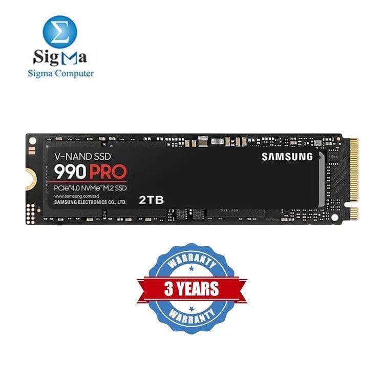 Samsung 990 PRO 2TB PCIe 4.0 NVMe SSD – Up to 7,450/6,900 MB/s speeds, 1,400K/1,550K IOPS, M.2 (2280), V-NAND 3-bit MLC, 2GB DDR4 cache, 5.5W power, AES 256-bit encryption, 3-year warranty