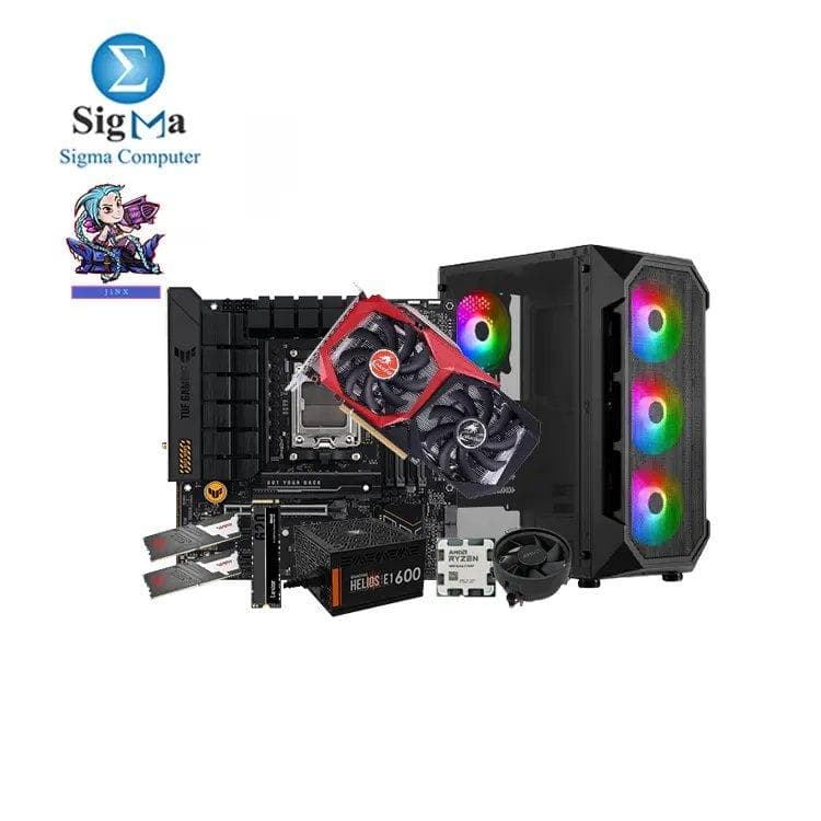 تجميعة جيمنج JINX R5 7500F 2060 - معالج اي ام دي Ryzen 5 7500F - لوحة أم اسوس TUF GAMING B650M-E - كرت شاشة COLORFUL RTX2060 SUPER 8GB - رام 16GB - هارد 1TB - كيسة GAMDIAS AURA GC1