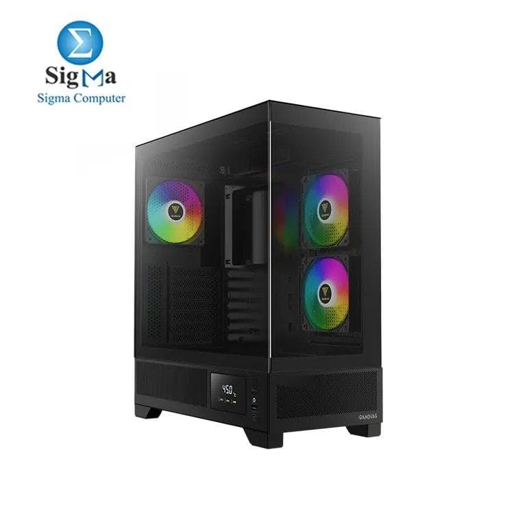 GAMDIAS ATLAS M1 Mid Tower Gaming Computer Case w/Display& App, ATX Tempered Glass PC Case, Built-in 3X 120mm ARGB PWM Fans, Up to RTX 4000 GPU/VGA 410mm& 360mm AIO/Radiator& 6x120mm Fans& 160mm CPU Cooler
