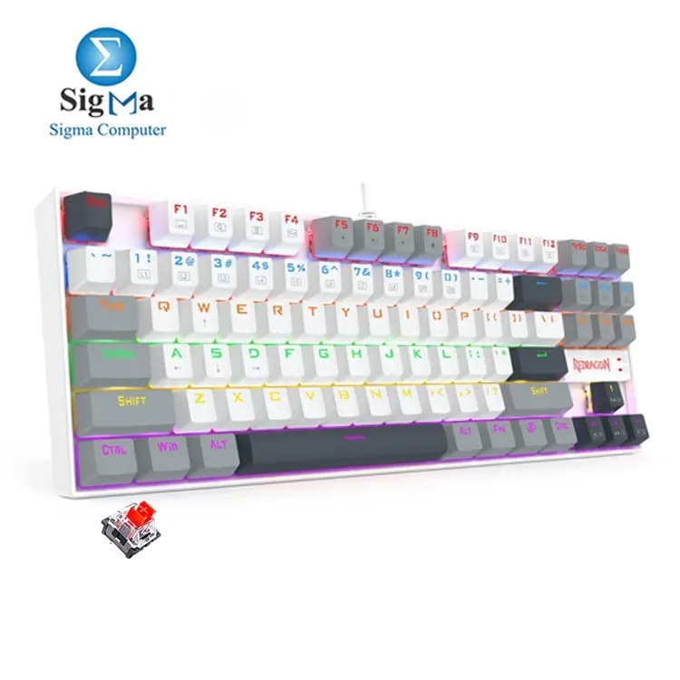 كيبورد ميكانيكال Redragon K552WGL KUMARA بإضاءة Rainbow LED - سويتش أحمر