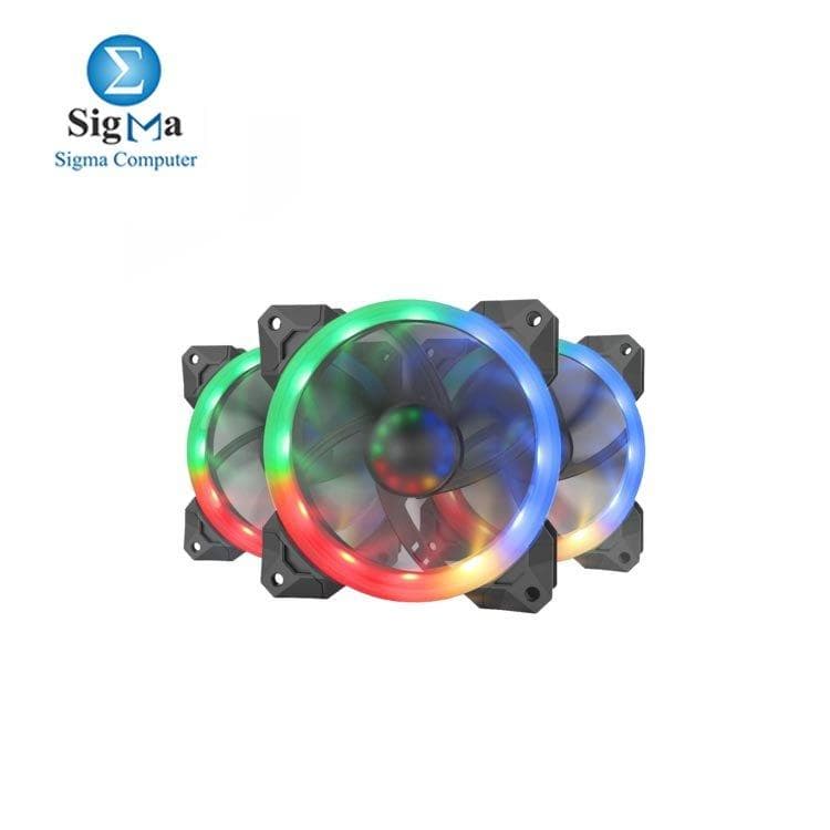 مراوح تبريد كيسة كمبيوتر ريدراجون GC-F008 عدد 3 مقاس 120mm، إضاءة RGB LED هادئة وتدفق هواء عالي