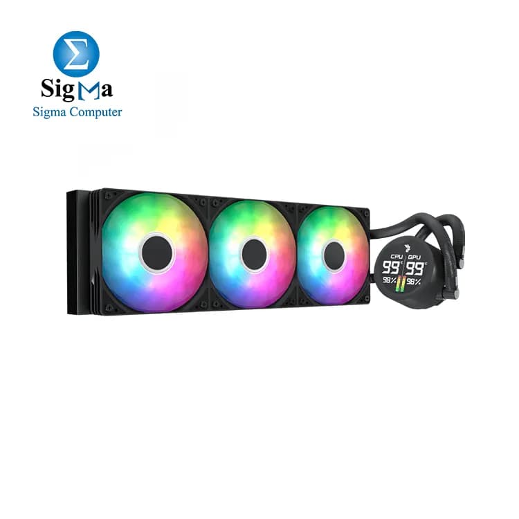 مبرد مائي ايروكول Abyss L360 أسود مع شاشة رقمية - 360mm ARGB - يدعم Intel LGA1851/LGA1700 و AMD AM4/AM5