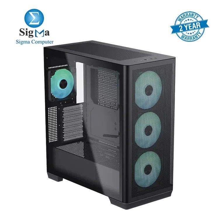 APNX C1-R Mid-Tower ATX Black PC Case, 4 Included High Airflow APNX FP1 ARGB Fans, up to 11 Total Fan Slots, Top and Side 360mm Liquid Cooler Support, 5-Port PWM ARGB Control Hub