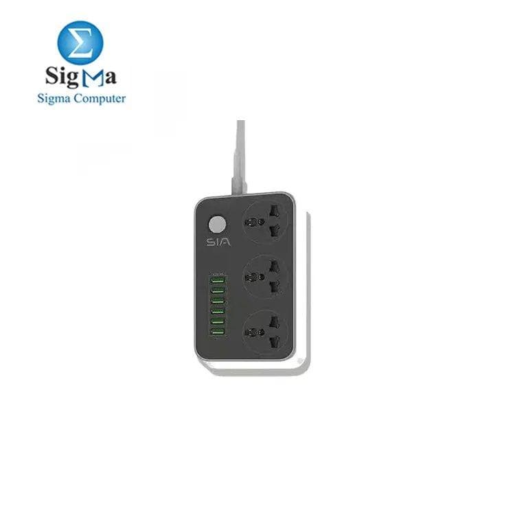 SIA Power Strip, 6 USB-A Ports, 3 Power Sockets, Black and White - SI-PS001G