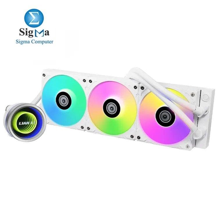 مبرد مائي ليان لي Lian Li GA II Trinity 360MM - أبيض: 3 أغطية مضخة، مضخة 3200RPM، مراوح ARGB، قاعدة نحاسية، دعم Intel و AMD