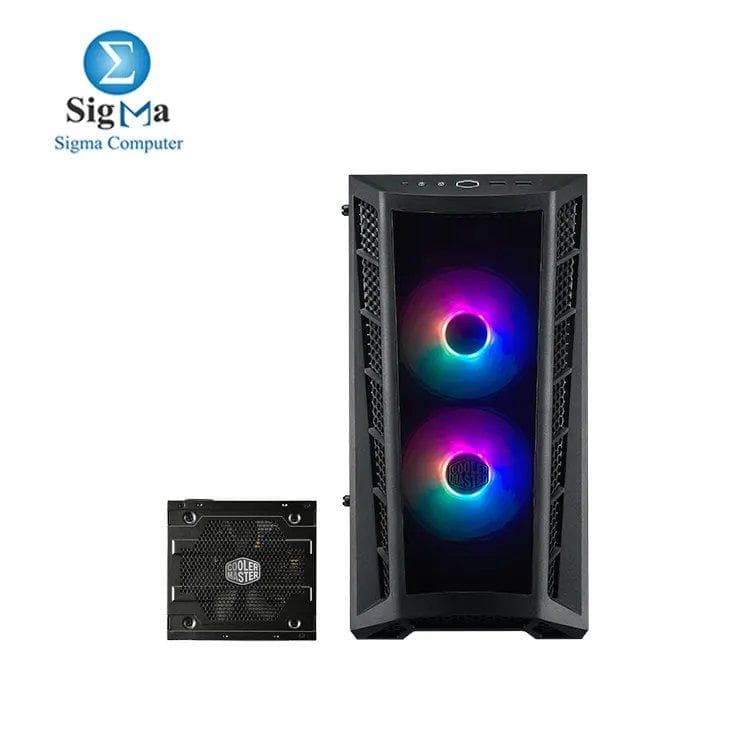 كيسة Cooler Master MasterBox MB320L ARGB Micro-ATX مع مروحتين ARGB، واجهة DarkMirror، فتحات تهوية أمامية Mesh، لوحة جانبية من الزجاج المقوى، نظام إضاءة ARGB مع باور سبلاي 600W