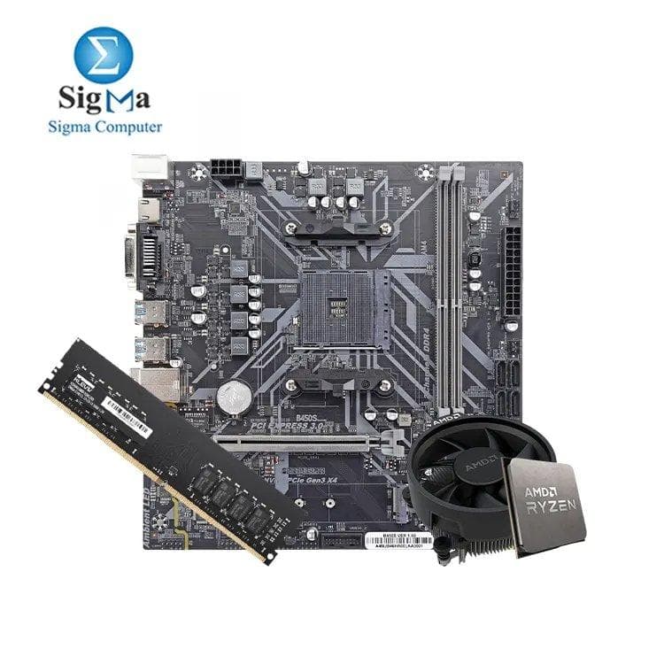 باندل معالج AMD-RYZEN 3-4100 4 نواة 8 مسارات ولوحة أم ARKTEK AMD AK B450M ورام KLEVV-8GB- DDR4 3200MHz