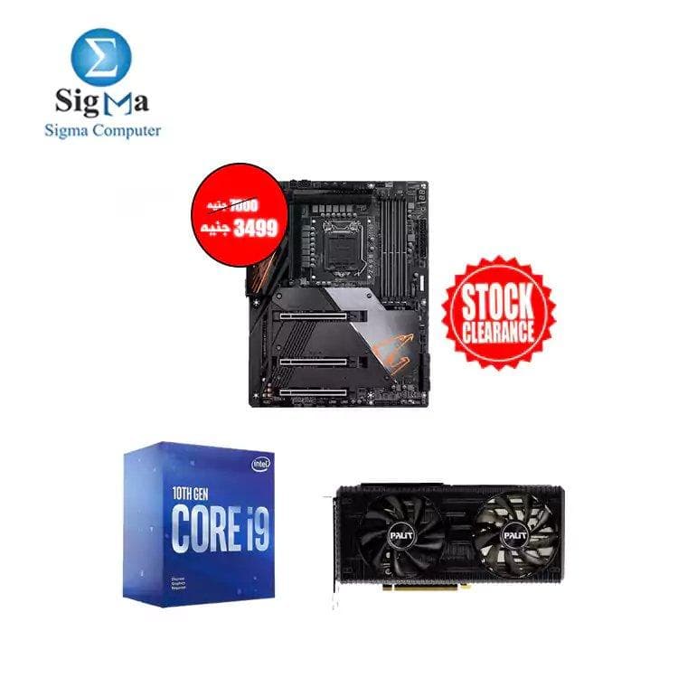 لوحة أم AORUS Z490 ULTRA مع معالج انتل Core i9-10900F وكرت شاشة Palit انفيديا GeForce RTX 3050 8GB
