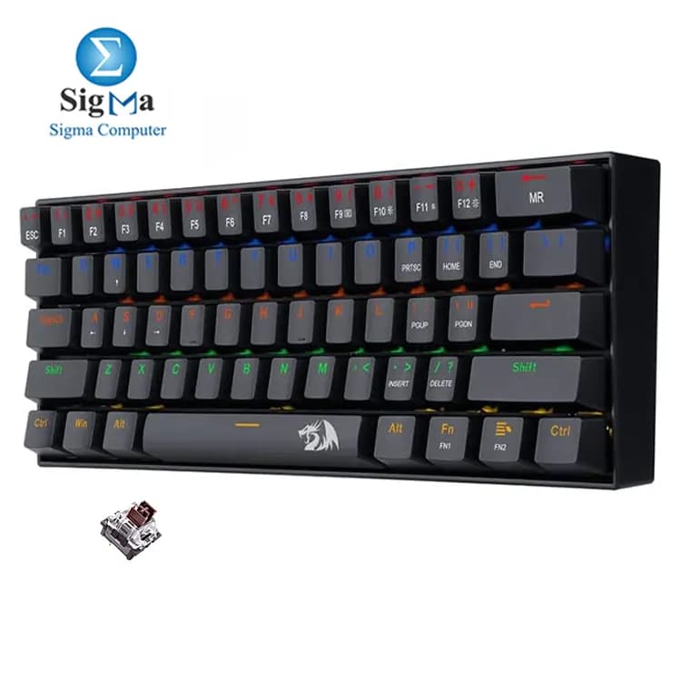 Redragon K606R Lakshmi 60% Mechanical Gaming Keyboard – Brown Switch – Rainbow LED Backlighting