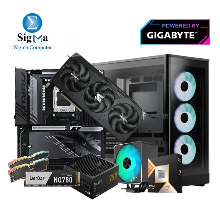 Powered By Gigabyte-AMD Ryzen 7 9800X3D-GIGABYTE B850 AORUS ELITE WIFI7-Gigabyte RX 9070 XT GAMING OC 16G-Lexar Thor DDR5 32GB 2x16 6000MHz RGB-Lexar NQ780 1TB-Aerocool P500A BLACK-Aerocool SMART G1 750W 80+GOLD-APNX AP1-V Black.