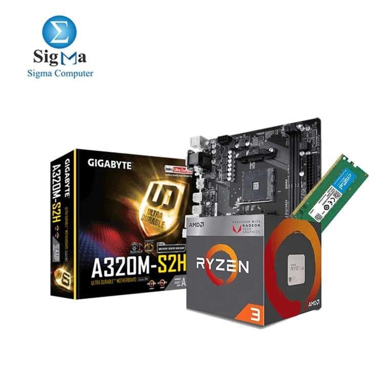 عرض الجمعة (لوحة أم A320-S2H + معالج AMD Ryzen 3 1200 + رام Crucial 8GB DDR4-2666)