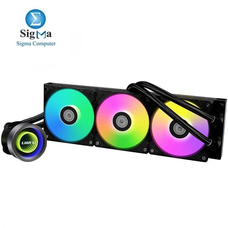 Lian Li GA II Trinity 360 GA2T36B BLACK: 360mm AIO liquid cooler with 3200 RPM pump, 120mm ARGB fans, 79.9 CFM airflow, and support for Intel LGA 1700/1200/115x & AMD AM5/AM4 sockets.
