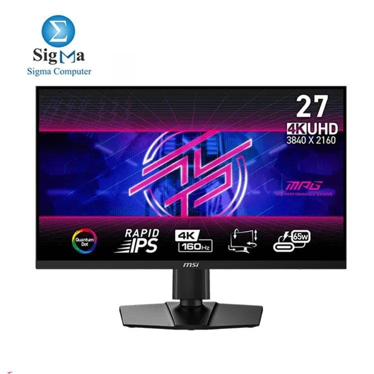 شاشة ام اس اي MPG 274URF QD - مقاس 27 بوصة 4K UHD (3840x2160) Rapid IPS، تردد 160Hz، استجابة 0.5ms (GtG)، HDMI 2.1، DisplayHDR 400، AMD FreeSync Premium، تغطية ألوان 99% Adobe RGB، قاعدة قابلة للتعديل