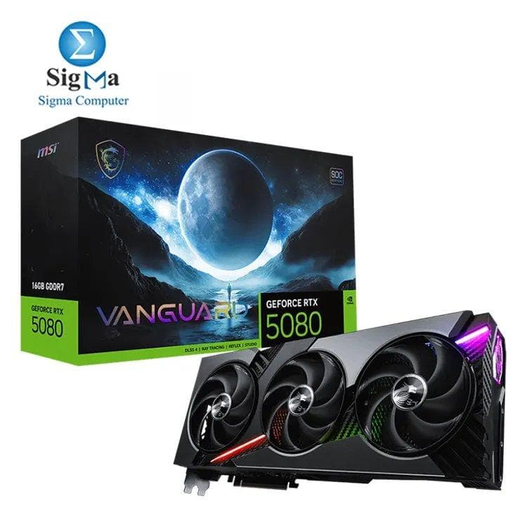 كرت شاشة ام اس اي GeForce RTX™ 5080 VANGUARD SOC – 16GB GDDR7, 2745MHz Boost, PCIe Gen5, Vapor Chamber Cooling, Dual BIOS, DLSS 4, 360W TDP