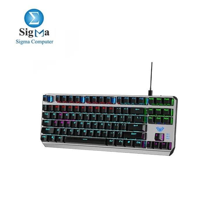 كيبورد جيمنج ميكانيكي AULA F3087 سويتش بني مع إضاءة رينبو RGB، أغطية مفاتيح ABS، 87 مفتاح، مضاد للتعليق، مريح، سلكي USB Type-C للكمبيوتر