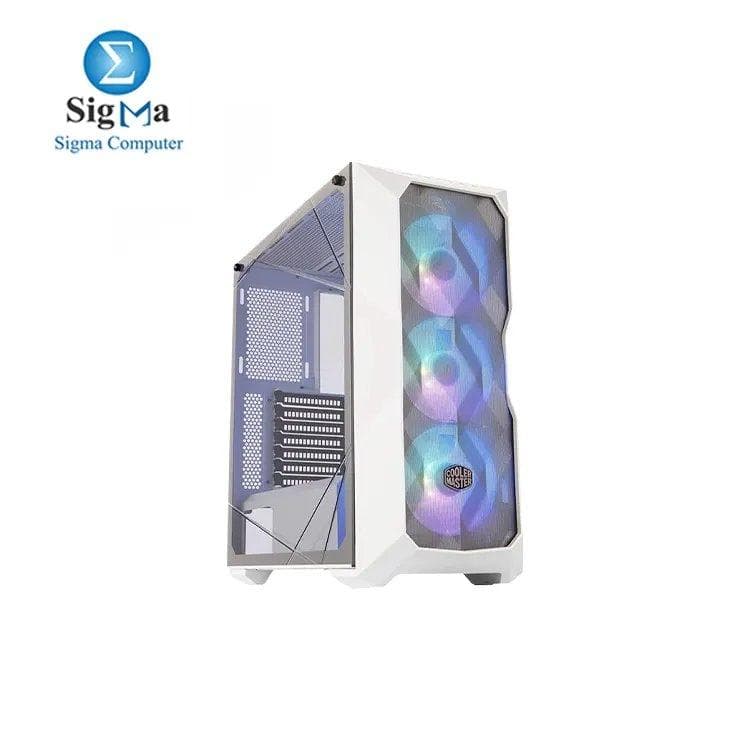 كيسة Cooler Master MasterBox TD500 Mesh Airflow ATX Mid-Tower مع واجهة أمامية Mesh، زجاج مقوى، دعم E-ATX، و3 مراوح ARGB مقاس 120mm - أبيض