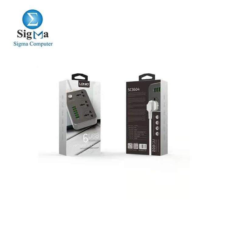 الديينيو مشترك كهرباء SC3604، 3 مقابس، 6 منافذ USB بقدرة 2500W، رمادي