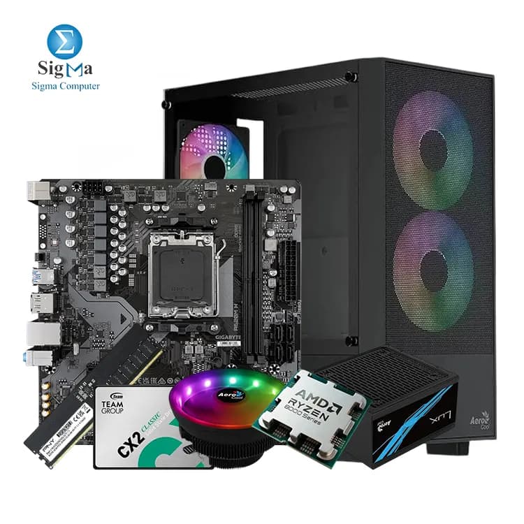 تجميعة كمبيوتر - اي ام دي رايزن 5 8500G (Tray) - لوحة أم جيجابايت A620M H - رام PNY 8GB DDR5 4800MHz - هارد TeamGroup CX2 256GB SATA - كيسة AeroCool B508A Flow مع باور سبلاي LUX 550W 80Plus Bronze - مبرد معالج Aerocool Core plus ARGB