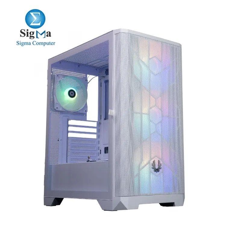 كيسة بيت فينيكس Nova MESH SE TG لون أبيض - Mid-tower مع واجهة شبكية، زجاج مقوى، دعم ATX، مساحة كارت شاشة 315 مم، 4 مراوح FRGB، دعم رادياتير 360 مم، 7 فتحات PCI، وUSB 3.0 مزدوج