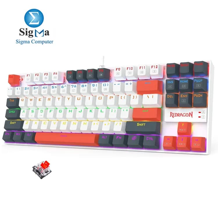 كيبورد ميكانيكال Redragon K552WLR KUMARA بإضاءة Rainbow LED - سويتش أحمر