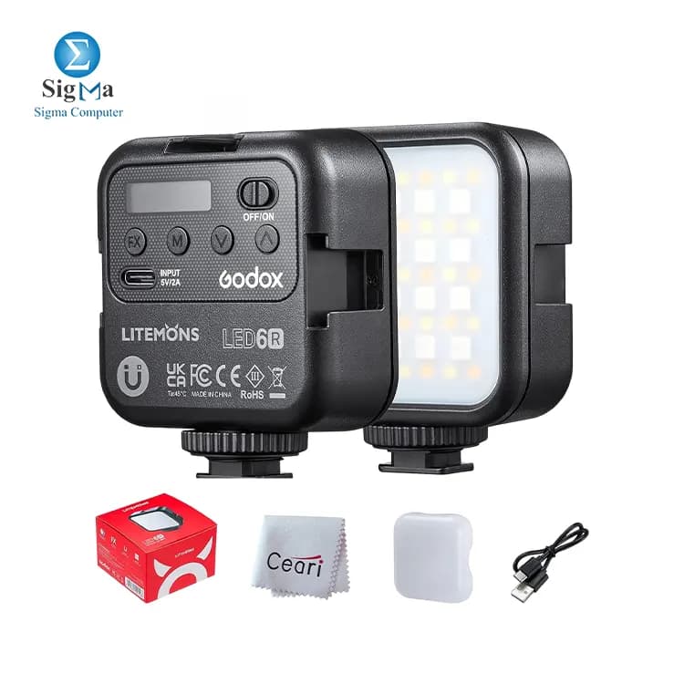 GODOX LITEMONS LED 6R RGB Camera Light, 1800mAh Rechargeable Led Video Light with 3200k-6500k CRI 95+, 13 FX-Light Effects, Support CCT/HSI Mode, for Photography Living Vlog