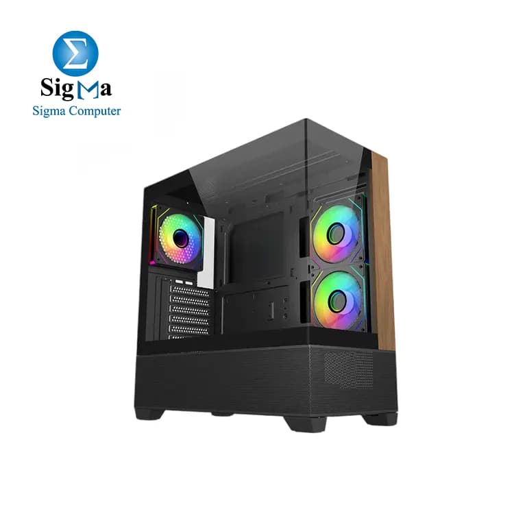 كيسة كولر ماستر Elite 690 خشبية ARGB ATX ميد تاور - زجاج مقسى، واجهة خشبية، USB Type-C