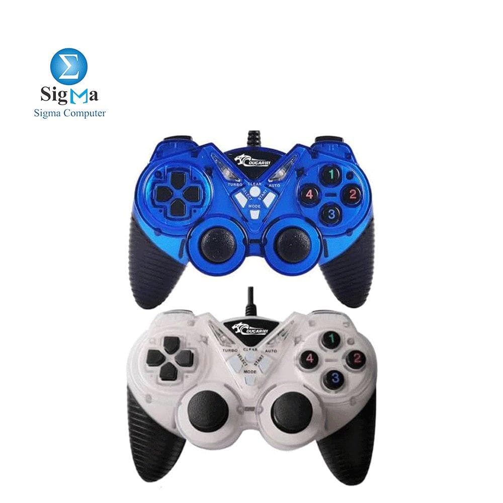 COUGAR-EGY 9082 WHITE&BLUE - USB Wired Double Gamepad Turbo Controller with Vibration Function For PC or Laptop, 1.5 Meter