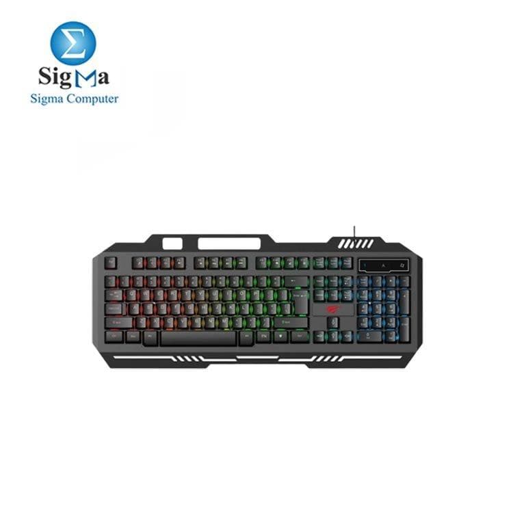 هافيت KB855L كيبورد جيمنج سلكي متعدد الوظائف بإضاءة RGB LED-عربي