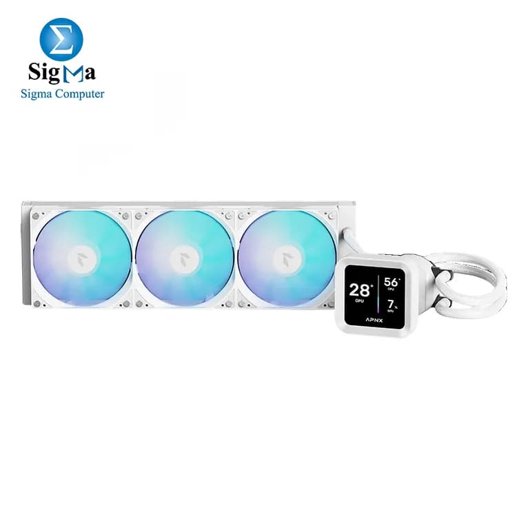 مبرد مائي للمعالج APNX LC1-D 360 عالي الأداء بشاشة LCD مقاس 360mm - أبيض