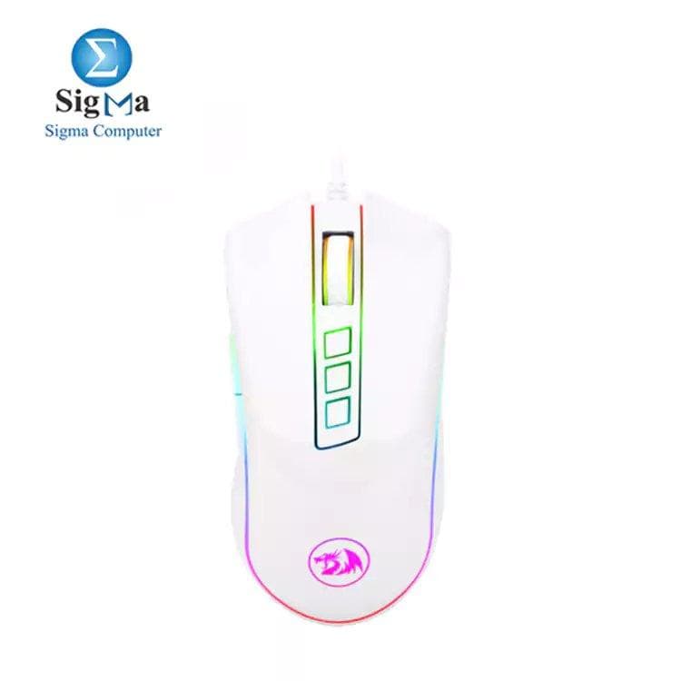 ماوس جيمنج Redragon M711 Cobra أبيض بدقة 12400 DPI وإضاءة RGB