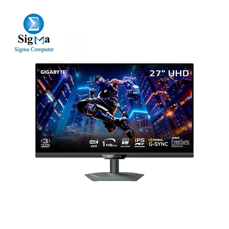 شاشة جيجابايت M27UP 27 بوصة SS IPS جيمنج UHD 3840x2160, 160Hz, 1ms GTG, AMD FreeSync Premium, G-SYNC Compatible, Dual Mode, Type C KVM, HDMI, DP, Type-C, قابلة لتعديل الارتفاع والميل - أسود
