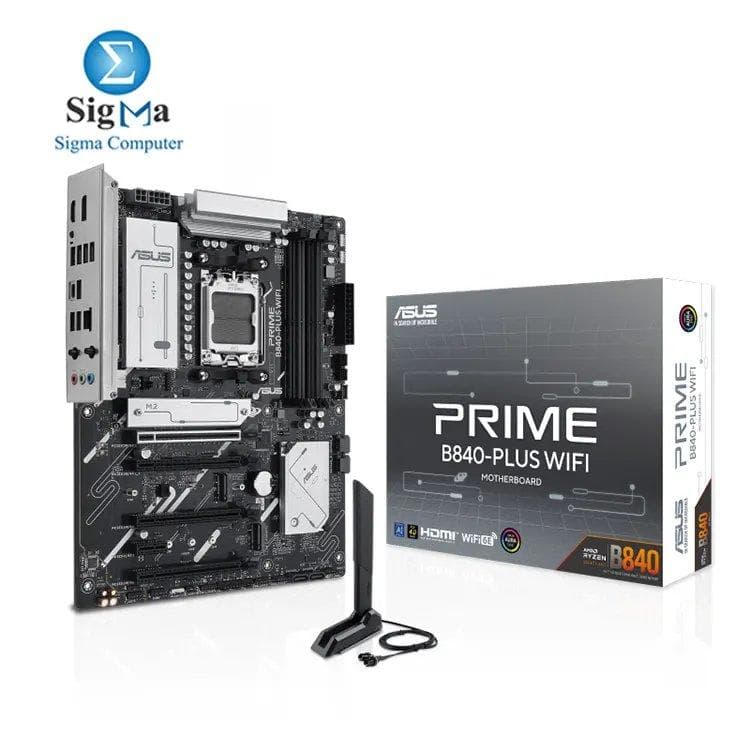 ASUS PRIME B840-PLUS WIFI AM5, B840, DDR5, PCIe 4.0, WiFi 6E, 2.5Gb LAN, USB 10Gbps, 8+2+1 power, M.2 slots, Aura Sync RGB
