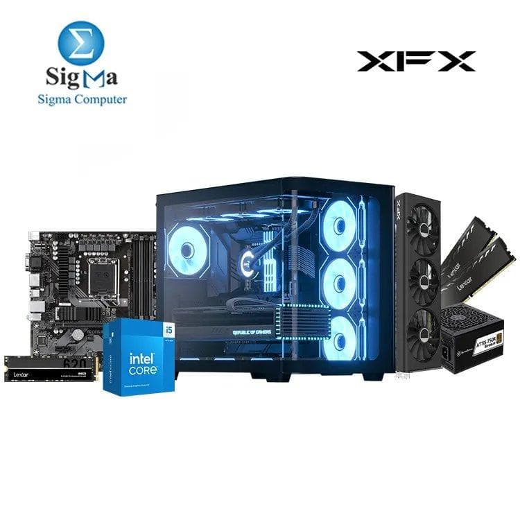 تجميعة XFX - لوحة أم جيجابايت B760M DS3H - معالج انتل Core i5-14400F - رامات Lexar 2x16GB 3200Mhz - كرت شاشة XFX RX 7800 XT 16GB - هارد Lexar NM620 512GB - كيسة AEROCOOL P500C - مزود طاقة SilverStone 750W 80+PLUS Bronze