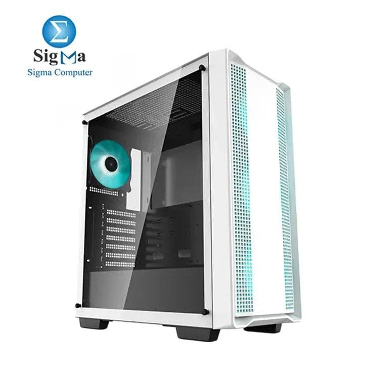 كيسة DeepCool CC560 WH Mid-Tower بتصميم جيد التهوية، 4 مراوح LED، دعم رادياتير حتى 360mm، مبرد معالج 163mm، كرت شاشة 370mm، وجانب زجاج مقوى