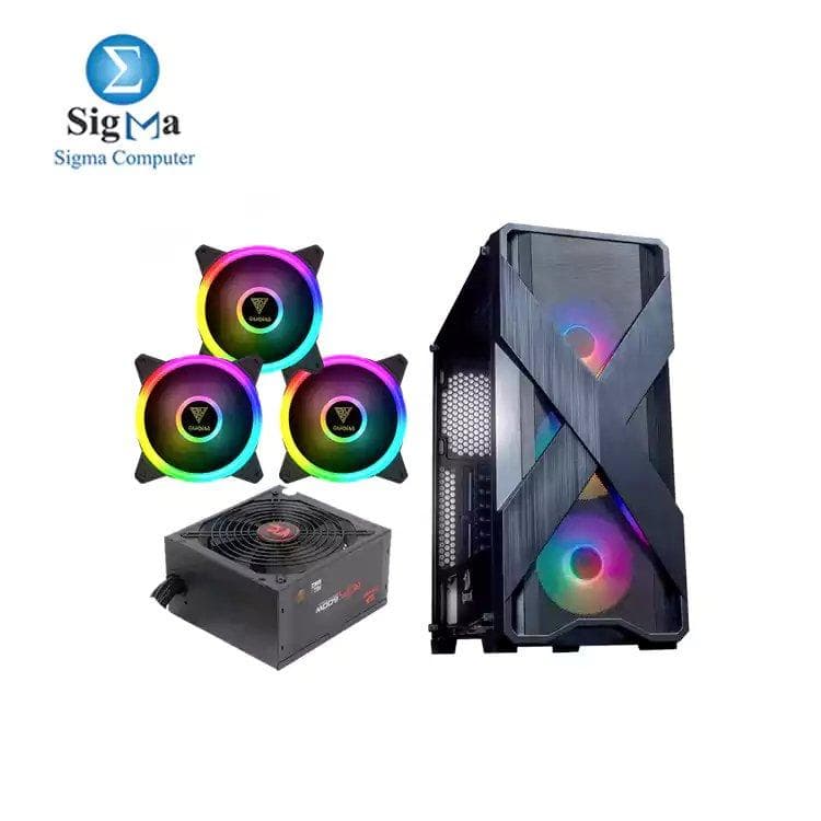 كيسة ريدراجون GC-500 بدون مراوح مع باور سبلاي ريدراجون RGPS GC-PS002 600W 80plus bronze و 3 مراوح كيسة Gamdias M2-1201 RGB