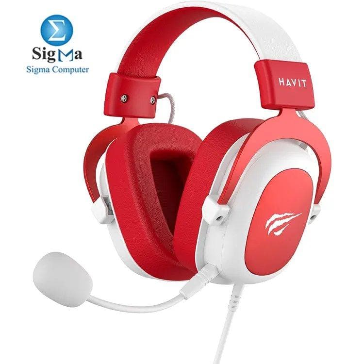 سماعة جيمنج هافيت HV-H2002d أحمر وأبيض، تعريف صوت 53mm، جاك 3.5mm، مقاومة 64، حساسية 110dB، ميكروفون مدمج، متوافقة مع الكمبيوتر والكونسول والموبايل